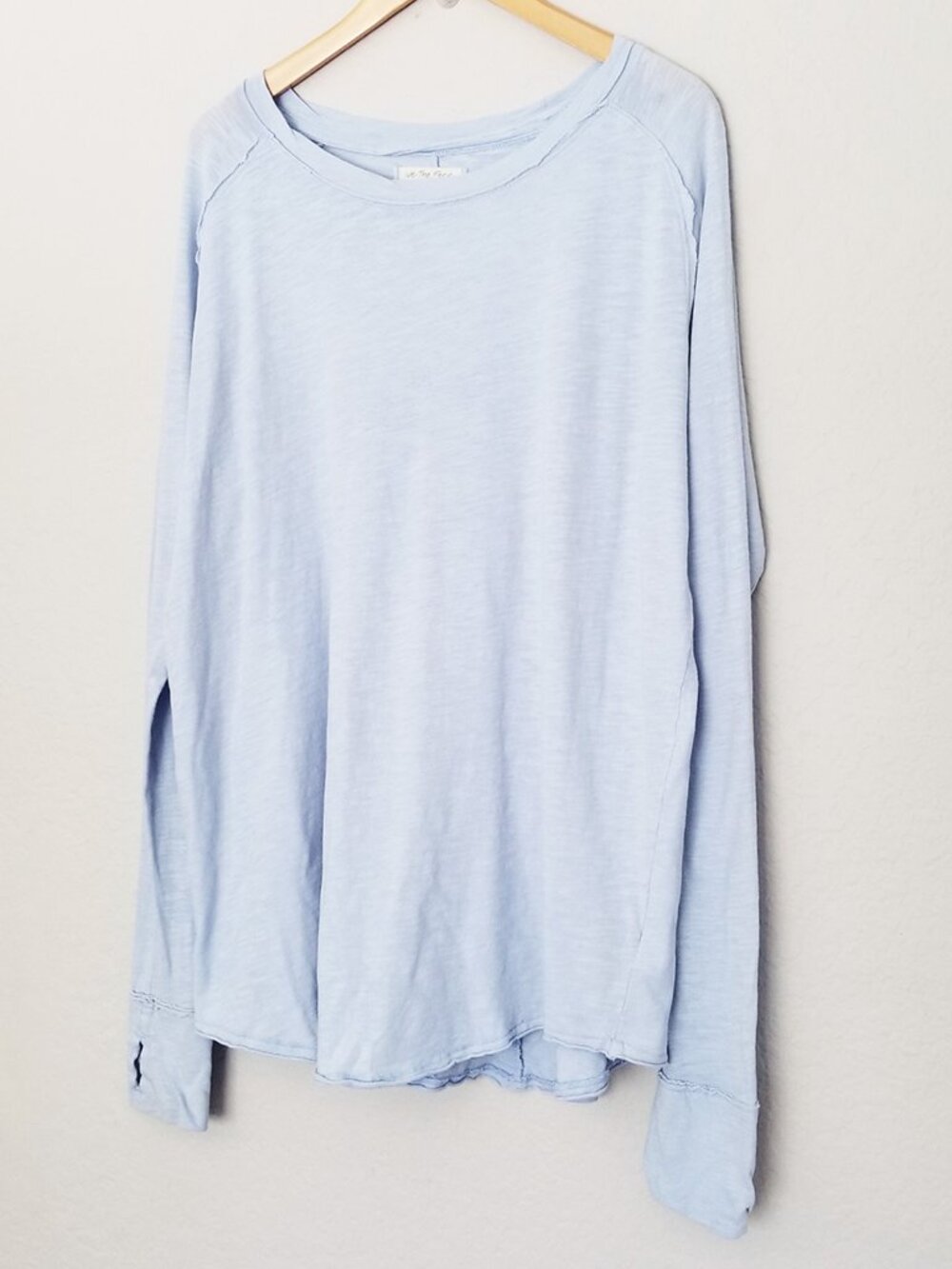Free People We the Free Arden Tee Size M Rain Light Blue 100% Cotton Longline - Picture 5 of 16